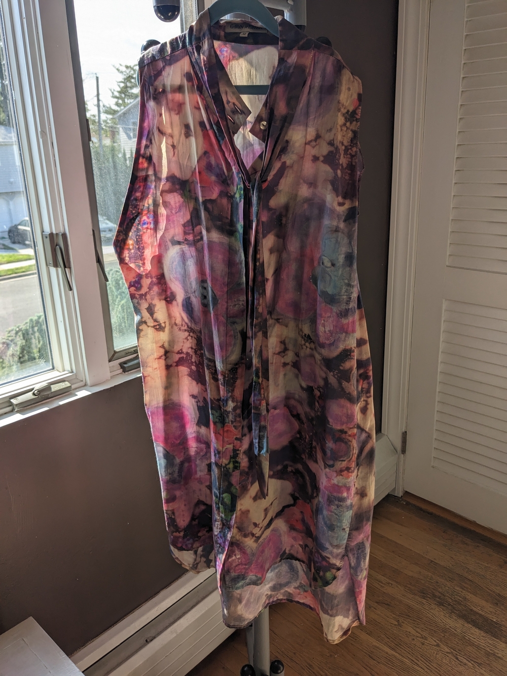 Sheer Multicolor Floral Maxi Dress - Pink/Purple Print